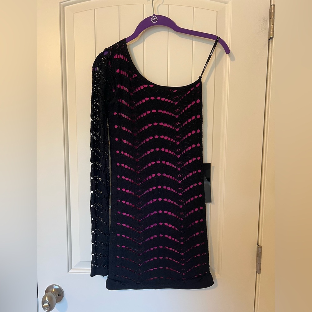 Bebe Black and Pink One-Shoulder Party Dress Y2K NWT Size M/L